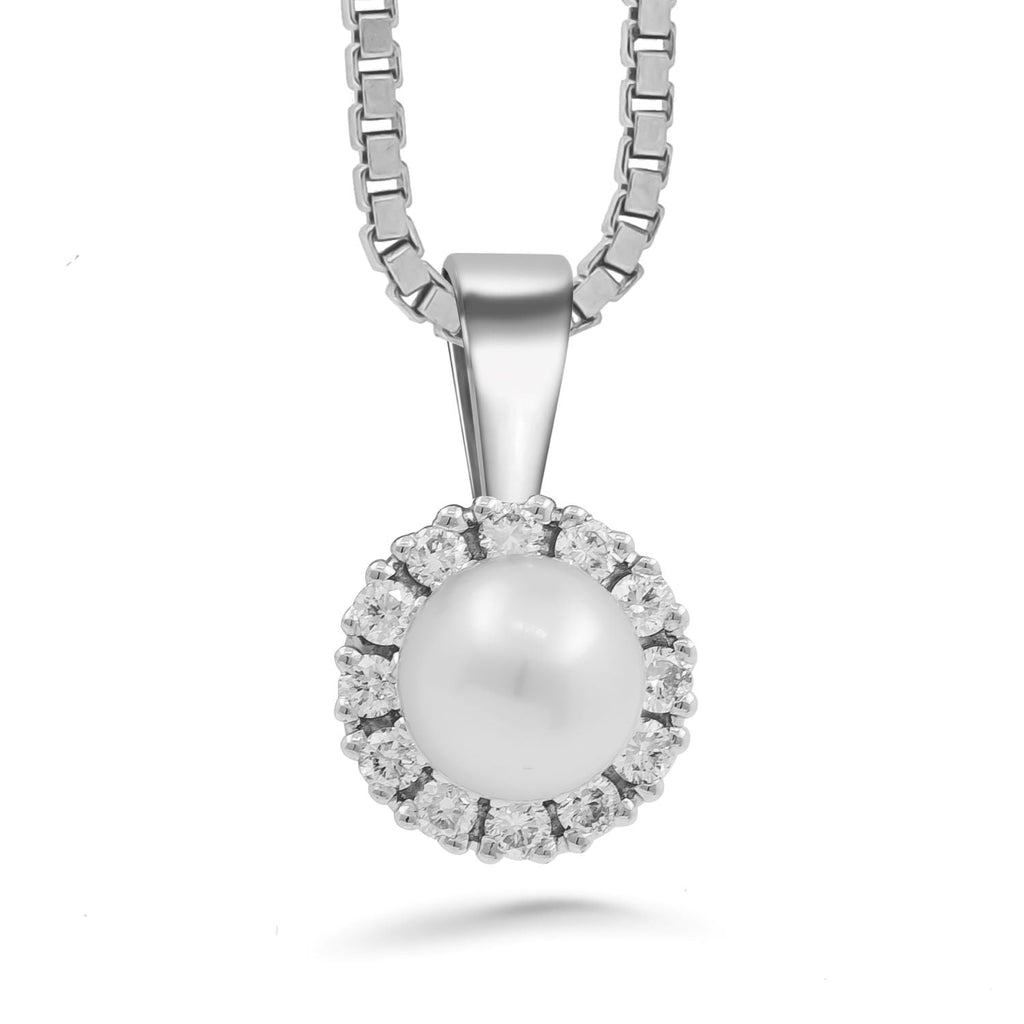 Silván timanttiriipus 0,24ct aidolla 5,5-6mm makeanveden helmellä, 14K valkokultaa, Silván timanttikorut - Silván - Laatukoru